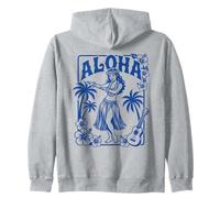 Aloha Hula Dancer Hibiscus Palme Ukulele Retro Girl Art Felpa con Cappuccio