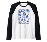 Aloha Hula Dancer Hibiscus Palme Ukulele Retro Girl Art Maglia con Maniche Raglan