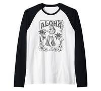 Aloha Hula Dancer Hibiscus Palme Ukulele Retro Girl Art Maglia con Maniche Raglan