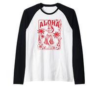 Aloha Hula Dancer Hibiscus Palme Ukulele Retro Girl Art Maglia con Maniche Raglan