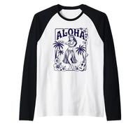 Aloha Hula Dancer Hibiscus Palme Ukulele Retro Girl Art Maglia con Maniche Raglan