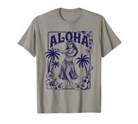 Aloha Hula Dancer Hibiscus Palme Ukulele Retro Girl Art Maglietta