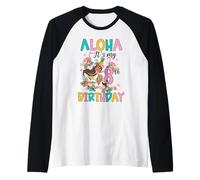 Aloha It's My 8th Birthday Hawaii Girls Flamingo 8 Anni Maglia con Maniche Raglan