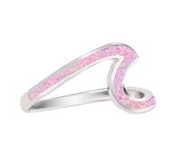 Aloha Jewelry Co. Anello da donna in argento Sterling 925 con opale creato a onde oceaniche e spiaggia, fede nuziale hawaiana, senza nichel e ipoallergenico per pelli sensibili, con confezione regalo
