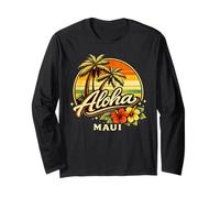 Aloha Maui Tropical Sunset Palm Hibiscus Island Vibes Maglia a Manica
