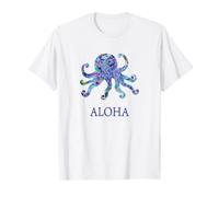 Aloha Octopus Blu Geometrico Oceano Aqua Sea Beach Nautica Maglietta
