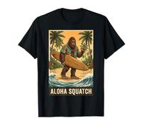 Aloha Squatch Surfing Bigfoot Divertente Hawaiian Beach Vacation Maglietta