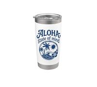 Aloha State of Mind, opera d'arte al tramonto con onde di palma delle Hawaii Bicchiere termico in acciaio inox doppia parete