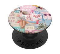 Aloha Summer Sea Shells Surf Bikini Costiero Collage A Righe PopSockets PopGrip Adesivo
