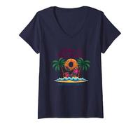 Aloha to Nine Years: 9° Compleanno Hawaii Gift Maglietta con Collo a V, Donna, Navy, XL