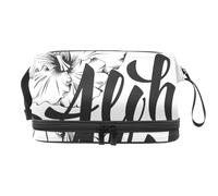 Aloha - Trousse per cosmetici a doppio strato con scritta "Greeting and Hibiscus", per donne e ragazze, borsa da viaggio per trucchi, pratica borsa organizer con scomparto per pennelli, Multi,