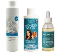 AlohaLabs Kit Capelli Crespi - Shampoo + Maschera + Siero, 3 Pezzi | Kit capelli crespi con shampoo delicato, maschera alla cheratina e siero: routine completa nutriente e disciplinante