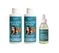 AlohaLabs Kit Capelli Lisci - 2 Maschere Cheratina 200 ml + Siero 100 ml | Kit capelli lisci con 2 maschere alla cheratina e siero: nutrimento, morbidezza, disciplina e cura completa della chioma