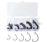 Alomejor Ami da Pesca da 50 Pezzi, Ami a Vite Senza Fine Offset da Pesca in Acciaio Ad Alto Tenore di Carbonio con Scatola per Attrezzatura in Plastica per la in Acqua Salata (BLACK)