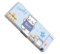 Alomejor Astuccio Grande a Doppia Faccia con Temperamatite, Astuccio Portatile per Materiale Scolastico per Bambini (Orso)