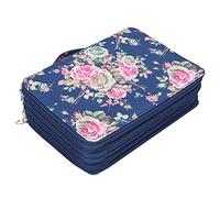 Alomejor Astuccio Stampato con 252 Slot con Cerniera Multistrato per Studenti D'arte Portapenne Portatile per Proprietari di Negozi di Cancelleria (Fiore rosa su sfondo blu)
