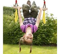 Alomejor Barra Oscillante a Trapezio Regolabile con Anelli, Asta di Legno da 45 Cm e Corda da 1,2-1,9 M per Bambini e Adulti, con Fibbie di Collegamento per Allenamento di Forza di (Come Mostrato)
