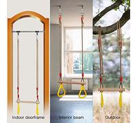 Alomejor Barra Oscillante a Trapezio Regolabile con Anelli, Asta di Legno da 45 Cm e Corda da 1,2-1,9 M per Bambini e Adulti, con Fibbie di Collegamento per Allenamento di Forza di (Yellow)