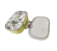 Alomejor Box per Adulti a 2 Scomparti in Stile Coreano in Acciaio Inossidabile con Stoviglie, Contenitore per Alimenti in Metallo per Alunni Impiegati (Giallo Verde)