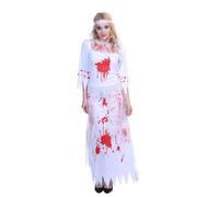 Alomejor Costume da Sposa Zombi, Abito Insanguinato Spaventoso con Macchie di Sangue Lavabili e Dettagli in Pizzo, per Spettacoli Teatrali Cosplay di Feste di Halloween (L)
