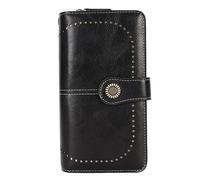 Alomejor Elegante Portafoglio in Pelle con Blocco con Cerniera in Metallo Doppio Bottone a Pressione Portafoglio da Donna Facile da Aprire per Rossetto o Altre Piccole Cose (BLACK)