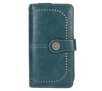 Alomejor Elegante Portafoglio in Pelle con Blocco con Cerniera in Metallo Doppio Bottone a Pressione Portafoglio da Donna Facile da Aprire per Rossetto o Altre Piccole Cose (blu pavone)