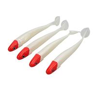 Alomejor Esche da Pesca Morbide e Flessibili Buon Equilibrio per Attirare i Pesci per la Pesca All'aperto Silicone 4 PZ (Testa Rossa Corpo Bianco)
