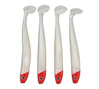 Alomejor Esche da Pesca Morbide e Flessibili Buon Equilibrio per Attirare i Pesci per la Pesca All'aperto Silicone 4 PZ (Testa Rossa Corpo Bianco)