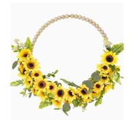 Alomejor Ghirlanda Floreale Artificiale Decorazione Boho con Perline di Legno per Porta D'ingresso e Portico, Dimensioni 13,8 Pollici, con Fiori di Seta e Foglie Verdi (Girasole)