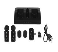 Alomejor Microfonico Lavalier Wireless 2.4G, Microfono Omnidirezionale con Cancellazione del Rumore e Clip con Custodia di Ricarica, per Telefono, Computer, Fotocamera (2 microfoni con 1 ricevitore)