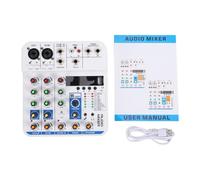 Alomejor Mixer Audio a 4, con 99 Effetti di Riverbero Digitale DSP Bluetooth USB Lettore MP3 Ingresso XLR Alimentazione Phantom 48V per Streaming Live Karaoke (WHITE)