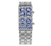Alomejor Orologio Elettronico con Bracciale a Fascia in Acciaio a LED Design Creativo per Studenti e Coppie Luce Rossa da 8,3 Pollici (Nastro d'argento Blu-ray)