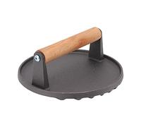 Alomejor Pressa per Griglia in Ghisa Pressa per Carne Aromatizzata con Superficie Cresta per Hamburger di Pancetta Barbecue, Comoda Maniglia in Legno per Griglia, per in Ghisa