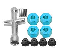 Alomejor Set Adattatori Esagonali per Ruote da 12 Mm, Lega di Alluminio Spesso 7 Mm con Dadi Antiscivolo e Chiave a Croce, per Auto RC 1/10 (BLUE)