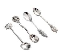 Alomejor Set di Cucchiaini da tè e caffè in Lega Vintage Mini Set di Stoviglie Leggere per Mescolare il Dessert per la Casa, Cucchiai in Argento Dorato da 4 Pezzi (SILVER)