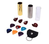 Alomejor Set di diapositive per chitarra da 70 mm, lame in vetro borosilicato in ottone massiccio e acciaio inossidabile con 4 plettri, 6 plettri piatti e borsa per riporre