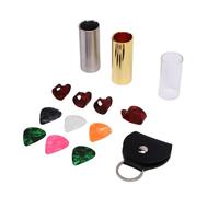 Alomejor Set di Guide per Chitarra con Guide in Vetro, Ottone e Acciaio Inossidabile da 60 Mm 4 Plettri per Dita 6 Plettri per Chitarra, per Suonare il Basso, Banjo e Ukulele