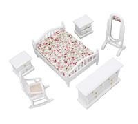 Alomejor Set di Mobili per Camera da Letto per Casa delle Bambole in Scala 1:12 da 6 Pezzi, Accessori per Camera da Letto in Legno in Miniatura con Legno di Betulla e Stoffa, per Casa