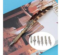Alomejor Set di Penne a Immersione in Piume retrò con Pennini in Acciaio Inossidabile per Esercizi di Calligrafia, Regalo con Scatola di Lusso per Scrittori