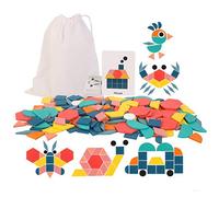 Alomejor Set di Puzzle a Forma di Legno, 180 Blocchi di Legno, 24 Carte Motivi, Giocattolo Educativo Montessori per Bambini 3+ Anni (COLORFUL)
