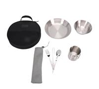 Alomejor Set di Stoviglie da Campeggio, Kit da Pasticcio in Acciaio Inossidabile con Utensili Riutilizzabili e Ventose a Doppia Parete per Viaggi di Picnic all'aperto in Famiglia