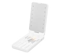 Alomejor Specchio Viaggio Pieghevole con Alta Chiarezza LED LED e Scatola di Stoccaggio per Spazzole per il Trucco Set Set di Viaggi Essentials per le Donne (WHITE)