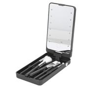 Alomejor Specchio Viaggio Pieghevole con Alta Chiarezza LED LED e Scatola di Stoccaggio per Spazzole per il Trucco Set Set di Viaggi Essentials per le Donne (BLACK)