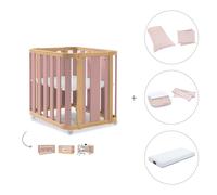 Alondra - Crea Pack Culla Lettino 4in1 + Materasso + Tessile - Legno Rosa Con Tessile Crema Rosa