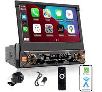 Alondy Autoradio 1 Din con Schermo (7" Retrattile Automatico) Compatibile con [Wireless] Apple CarPlay Android Auto Bluetooth AM/FM/RDS Radio USB (Type-C carica rapida 3A) AUX SD telecamera di backup