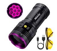 Alonefire SV118 80W Torcia UV LED Potente 365nm USB C Ricaricabile Display Digitale Ultravioletti per Resina, Pesca, Fluoresceina, Rilevatore di Urina, Minerali con Occhiali Protettivi UV, Batteria