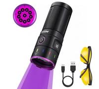 Alonefire SV140 60W Torcia UV LED Potente 365nm USB C Ricaricabile Display Digitale Ultravioletti per Resina, Pesca, Fluoresceina, Rilevatore di Urina, Minerali con Occhiali Protettivi UV, Batteria