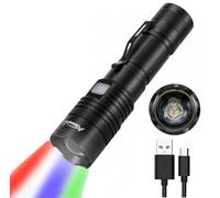 Alonefire X37 Multicolore Torcia Tattica LED Professionale 4 Colori Rossa Verde Blu Bianca Ricaricabili USB Zoom con Indicatore di Carica,Potenza in Uscita, Batteria per Caccia Polizia Militare