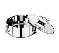 Alongen Stampo a flangia in acciaio inox con coperchio e manico 1,5 QT Flan Padella portatile rotonda per torte rotonde argento versatile utensile da cucina per torte al cioccolato, cupcake budino