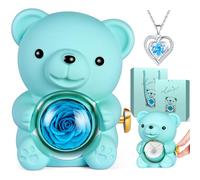 Aloskart Orso Rosa Eterna con Collana,Orsetto di Rose Eterna Stabilizzate